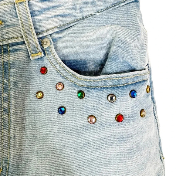 Levi’s Y2K Jewel Studded High Waisted Mom Jeans Light Wash Denim Size 24 - Picture 8 of 16